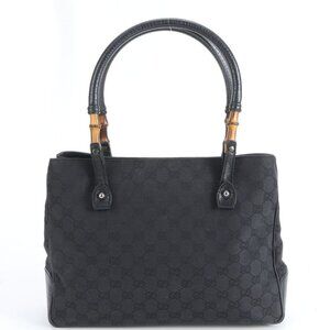 Gucci GG Canvas Leather Tote Shoulder Hand Black Ree